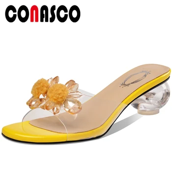 

CONASCO 2020 Summer New Arrival Women Sandals Pumps Slippers High Heels Crystal Fashion Concise Casual Open Toe Shoes Woman