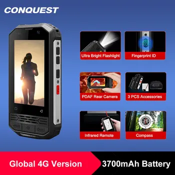 Перейти на Алиэкспресс и купить 2020 CONQUEST F2 мини IP68 Водонепроницаемый NFC прочный мобильный телефон чехол для мобильного телефона отпечатков пальцев Android дешевые сотовый теле...