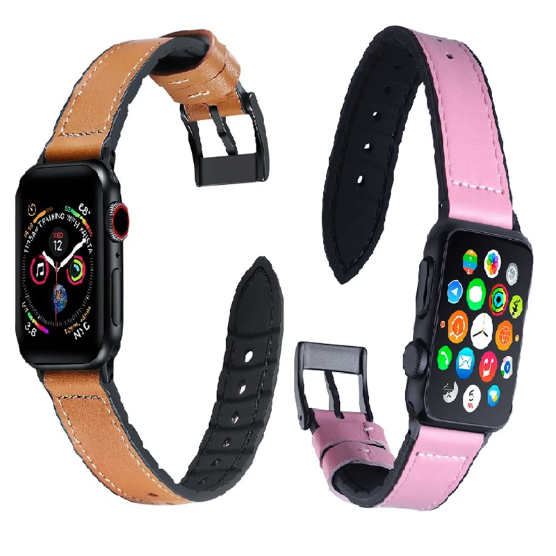 Кожаный и силиконовый ремешок для часов Apple Watch 42 мм 38 мм 44 мм 40 мм ремешок Iwatch полосы для Apple Watch серии 4/3/2/1