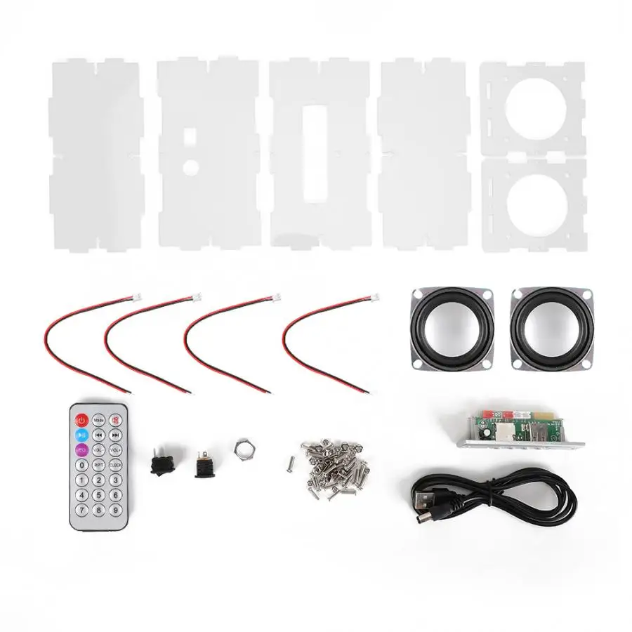 Портативный динамик Bluetooth динамик DIY Kit MP3 музыкальный пакет стерео звук 3W мини усилитель мощности с пультом дистанционного управления - Цвет: Прозрачный