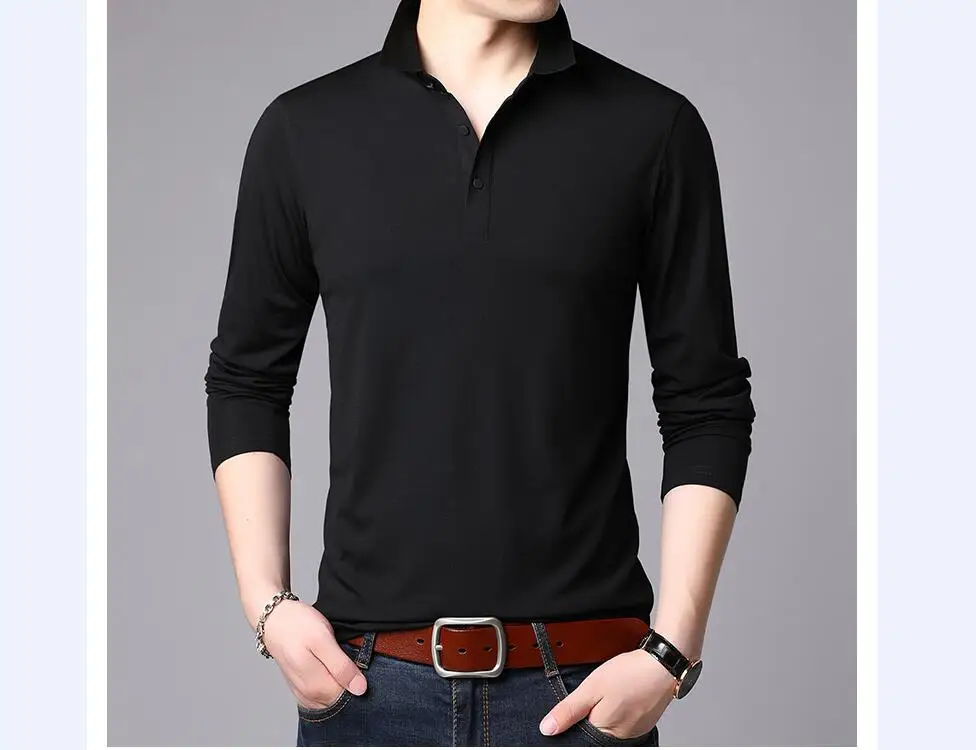 Модные мужские s Slim Fit футболки с длинными рукавами мужские футболки с отложным воротником Топы футболки Плюс Размер s-xxxl