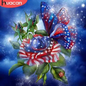

HUACAN Full Square Diamond Painting Flower Diamond Mosaic National Flag Diamond Embroidery Cross Stitch Butterfly