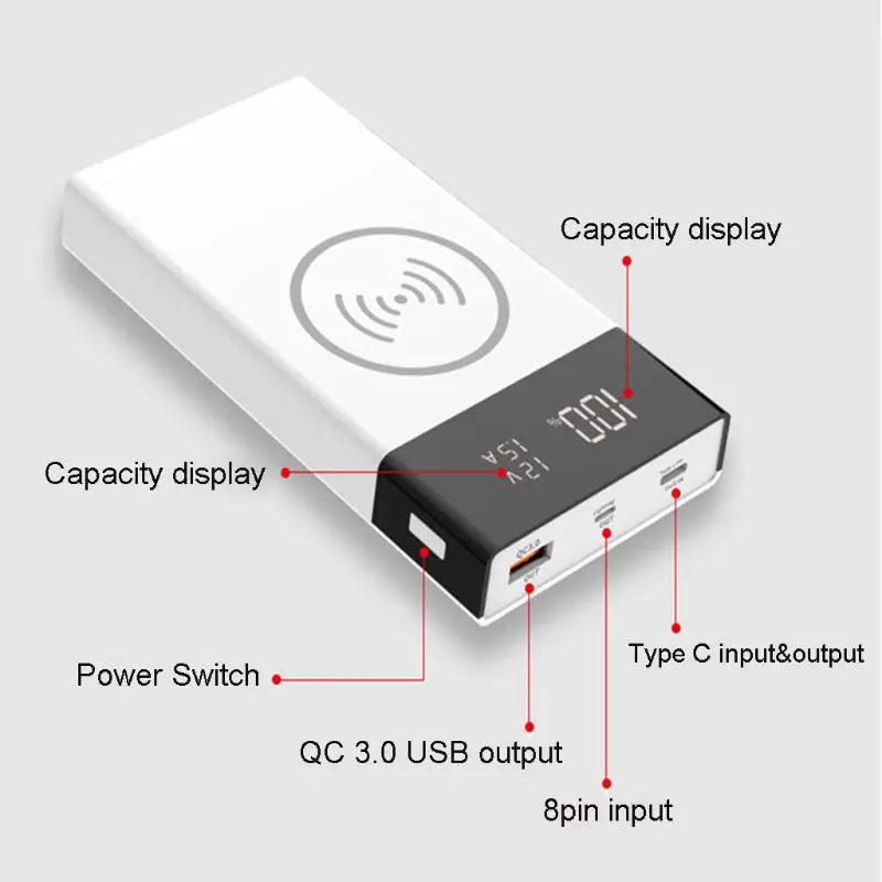 6x18650 аккумулятор DIY Qi Беспроводное зарядное устройство QC3.0 usb type C PD Внешний Аккумулятор Чехол без аккумулятора