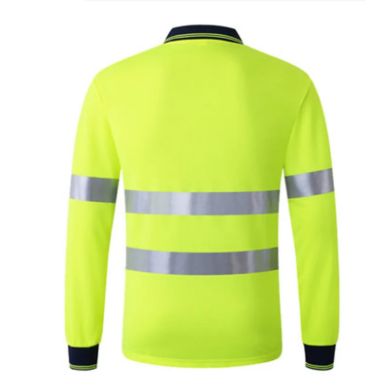 Высокая видимость безопасная одежда Рабочая Рубашка дышащая Ночная отражающая футболка рубашка со светоотражателями покроя поло с длинными рукавами столешница сухая посадка
