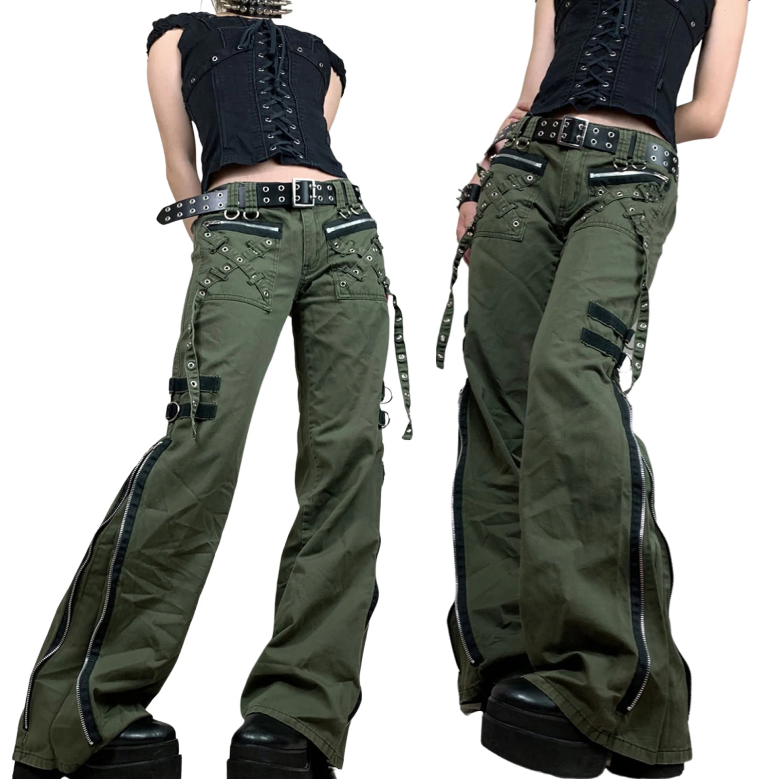 2021 Y2K E Girl Green Cargo Pants 