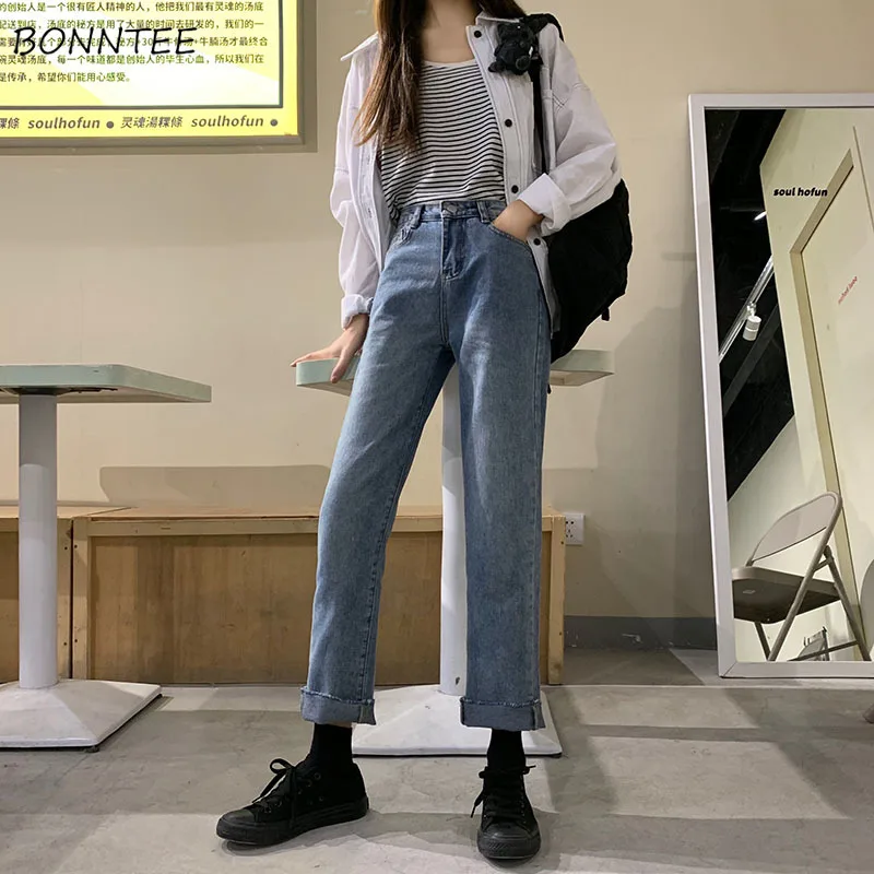 Jeans Women Blue Trendy Elegant Straight High Waist Ladies Daily Korean Style Casual All-match Womens Ankle-length Trousers New Jeans Women Blue Trendy Elegant Straight High Waist Ladies Daily Korean Style Casual All-match Womens Ankle-length Trousers New