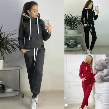 

Fashion Women's Solid Color Casual Sweatshirt Two-Piece Suit Dropshipping 2020 winter fashion Retro trend size New product