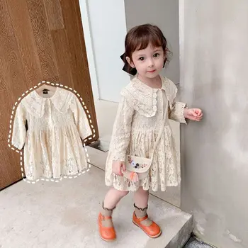 

autumn 2020 new children wear girl soft lace dress kids big lapel long sleeve Princess dress