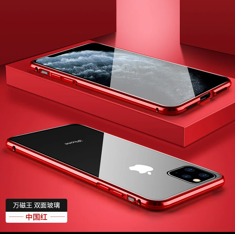 Для iphone 11 Pro Max Магнитный чехол 360 Передний+ задний двухсторонний 9H закаленное стекло чехол для iphone 11 металлический бампер чехол