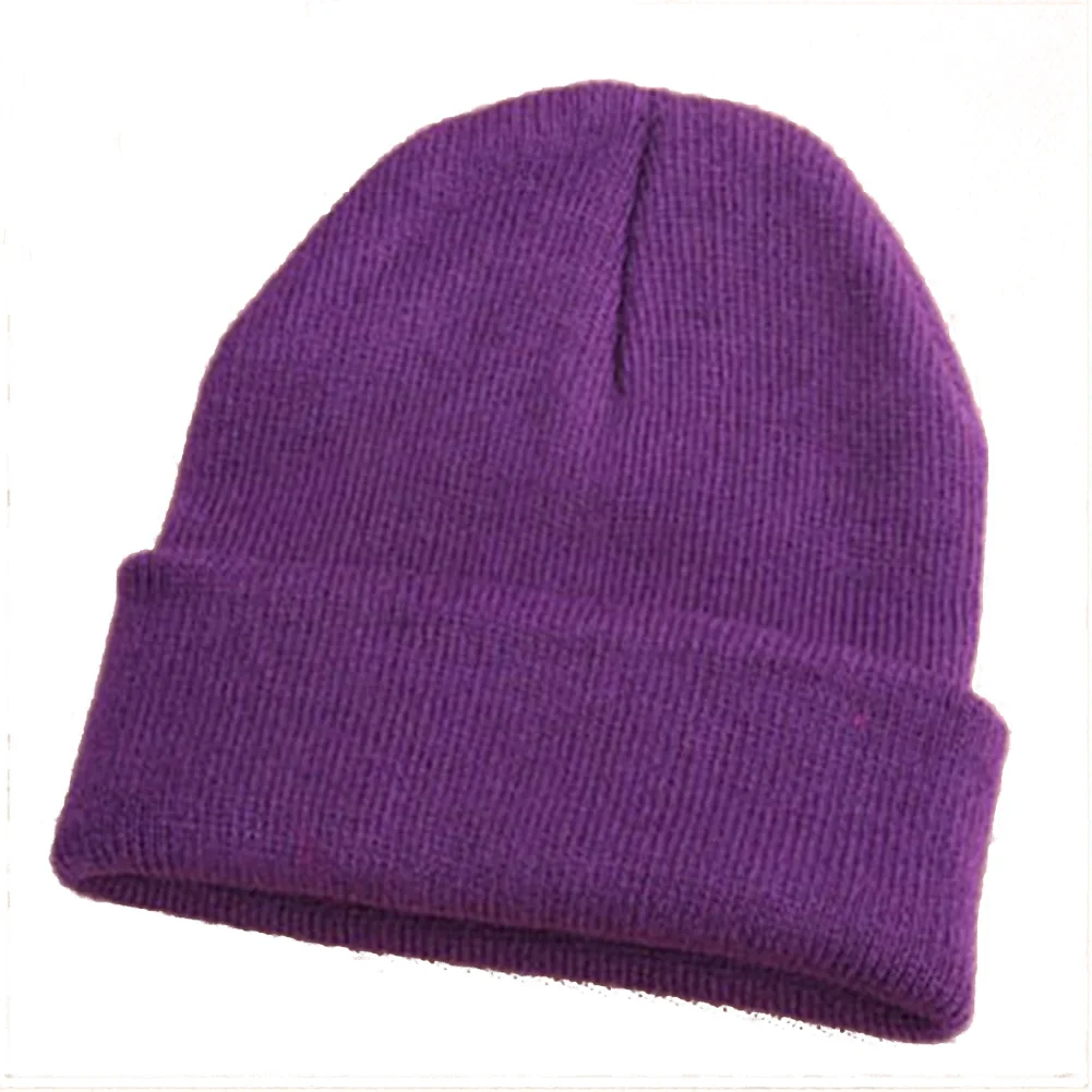 Одноцветные теплые зимние шапки для мужчин и женщин, Хлопковые вязаные женские шапки, женские шапочки горрос, женские шапки - Цвет: deep purple