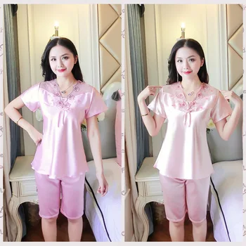 

Summer New Style Short Sleeve Shorts Women's Pajamas V-neck Pink Lace Princess Style Homewear Set
