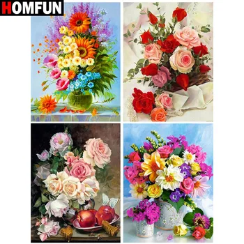 

HOMFUN 5D Diamond Pattern Rhinestone Needlework Diy Diamond Painting Cross Stitch "Flower Floral scenery" Diamond Embroidery