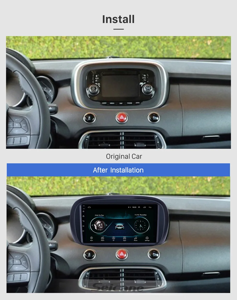 Best Seicane 2din GPS Car Multimedia player 9 inch for Fiat 500X 2014-2019 Android 8.1 HD Touchscreen car Radio support SWC Carplay 1
