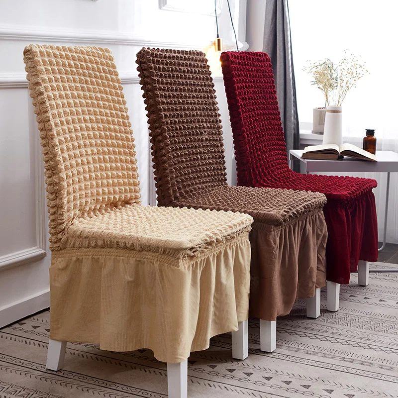 

Bubble Stretch Chair Cover with Skirt Elastic Slipcovers Dinning Chair Covers Universal Size Seat Case Slipcovers