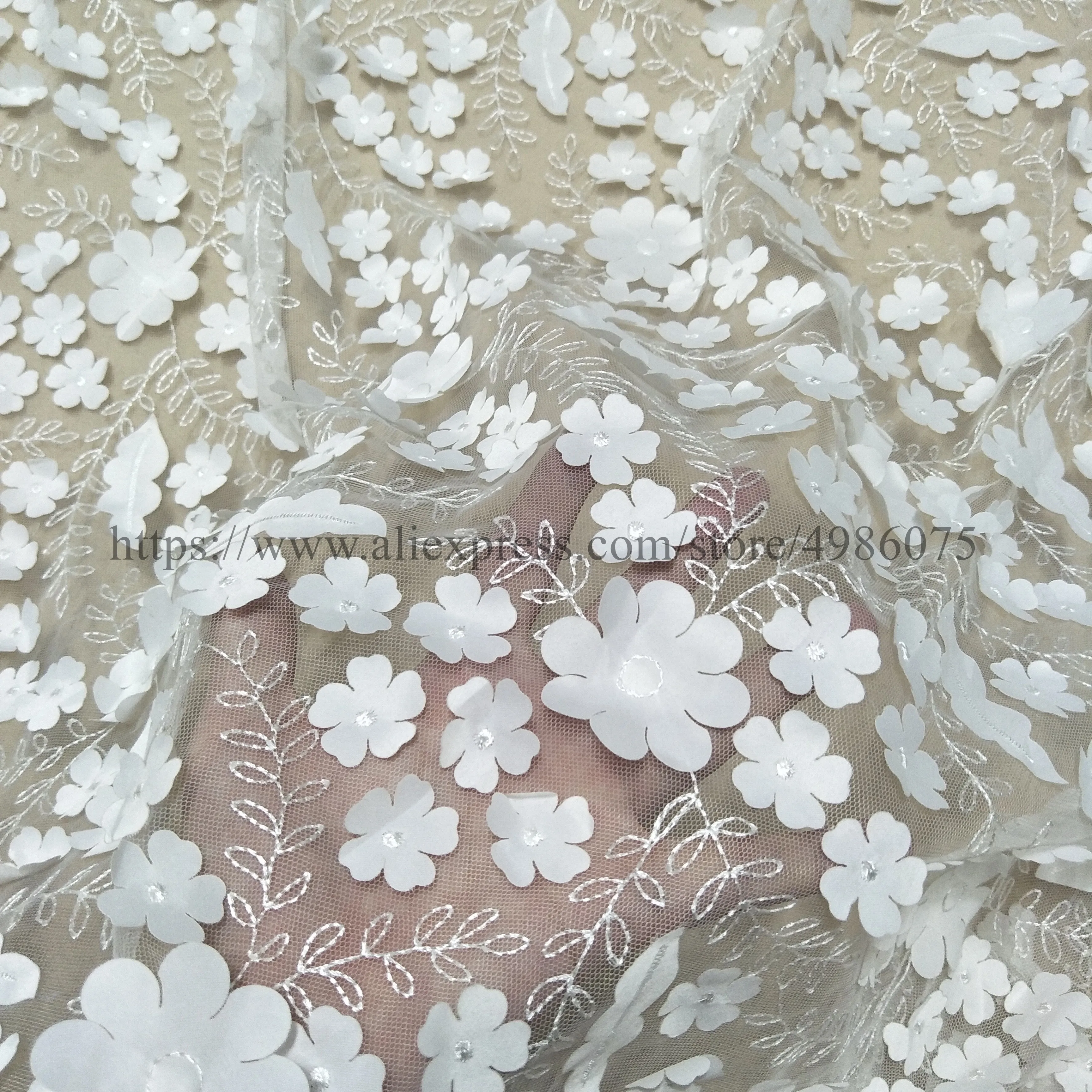 New arrival 3D wedding gown dress lace farbic ivory flower fabric 130cm width sell by yard | Дом и сад