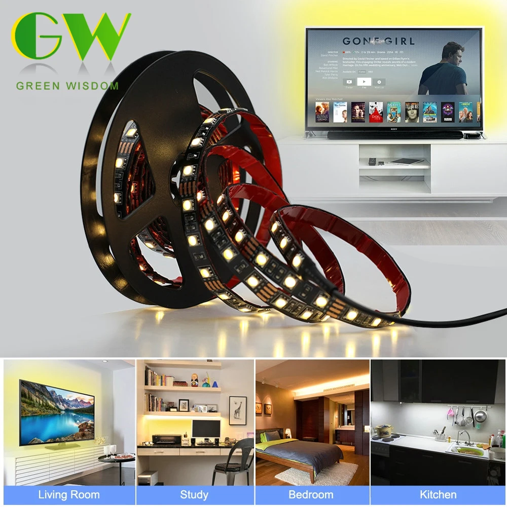 5V USB силовой светодиодный светильник белый/теплый белый 5050 SMD HDTV Настольный ПК экран подсветка и смещение светильник ing 60 Светодиодный s/m 0,5 м 1 м 2 м 3 м