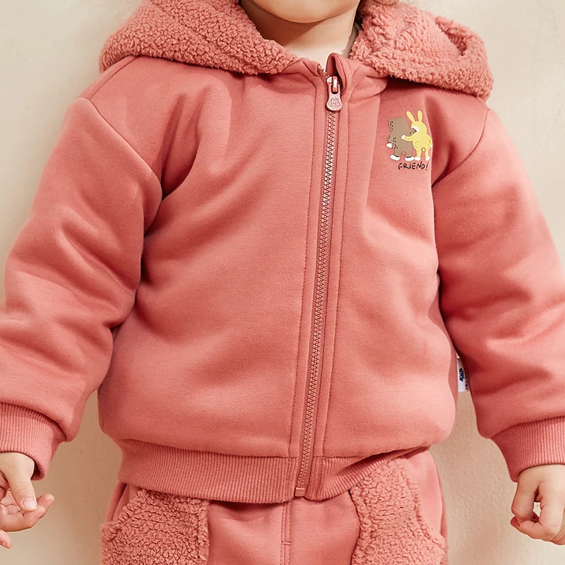 Minibalabala Baby long sleeve suit boys and girls baby quilted plus velvet two-piece suit 2019 wint