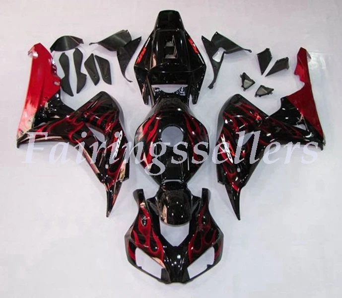 Литьевая Форма ABS Полный комплект обтекателя Подходит для Honda CBR1000RR 06 07 2006 2007 1000RR Обтекатели красный белый черный - Цвет: Red Flame