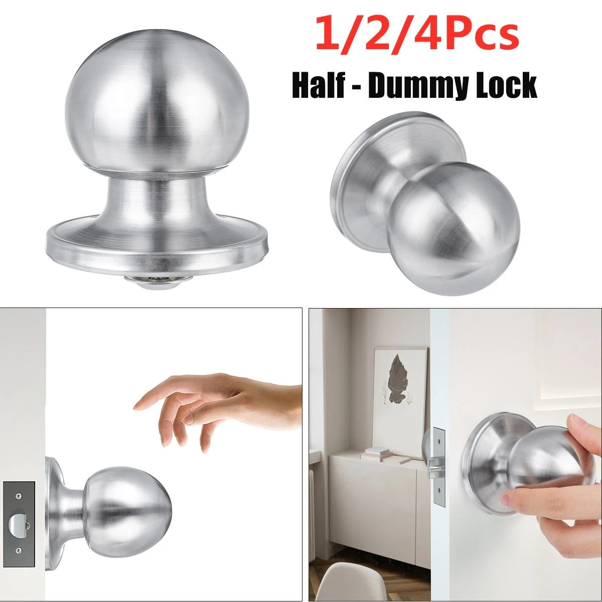 1/2/4pcs Halfdummy Door Knobs Stainless Steel Round Lever Handle Bedrooms Furniture