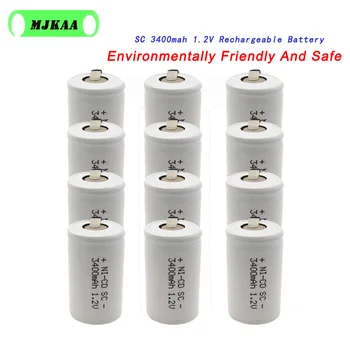 

MJKAA 12PCS SC 1.2V 3400mah Rechargeable Battery 3400mah 4/5 Sub C Nicd Cell for Electric Battery Screwdriver
