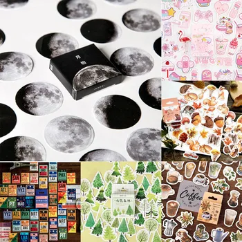 

45pcs/box Stationery Stickers Vaporwave DIY Planet Sticky Paper Kawaii Moon Plants Stickers For Decoration Diary Scrapbooking