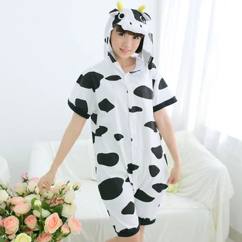 

New cartoon animal cow one-piece pajamas female summer sexy onsie women cotton jumpsuit women cute tiger couple home service