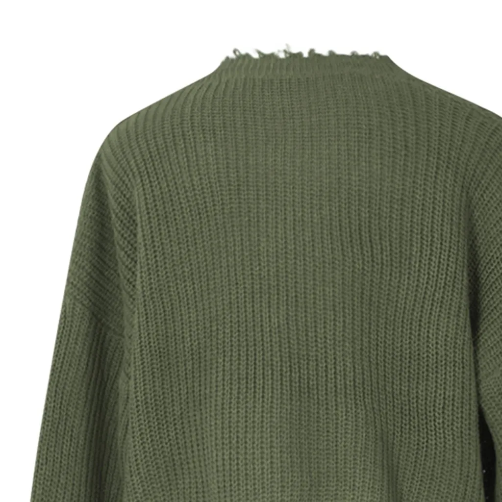 Однотонный короткий свитер с потертостями Женская мода осень/зима с длинным рукавом трикотажные женские свитера с v-образным вырезом пуловер wrap