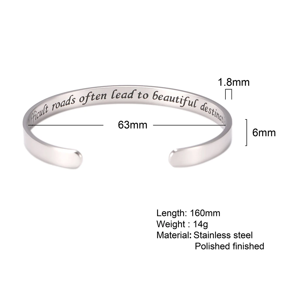 Myshape Stainless Steel Difficult Roads Often Lead to Beautiful Destinations Health Balance Magnetic Women Man Bracelet Bangles