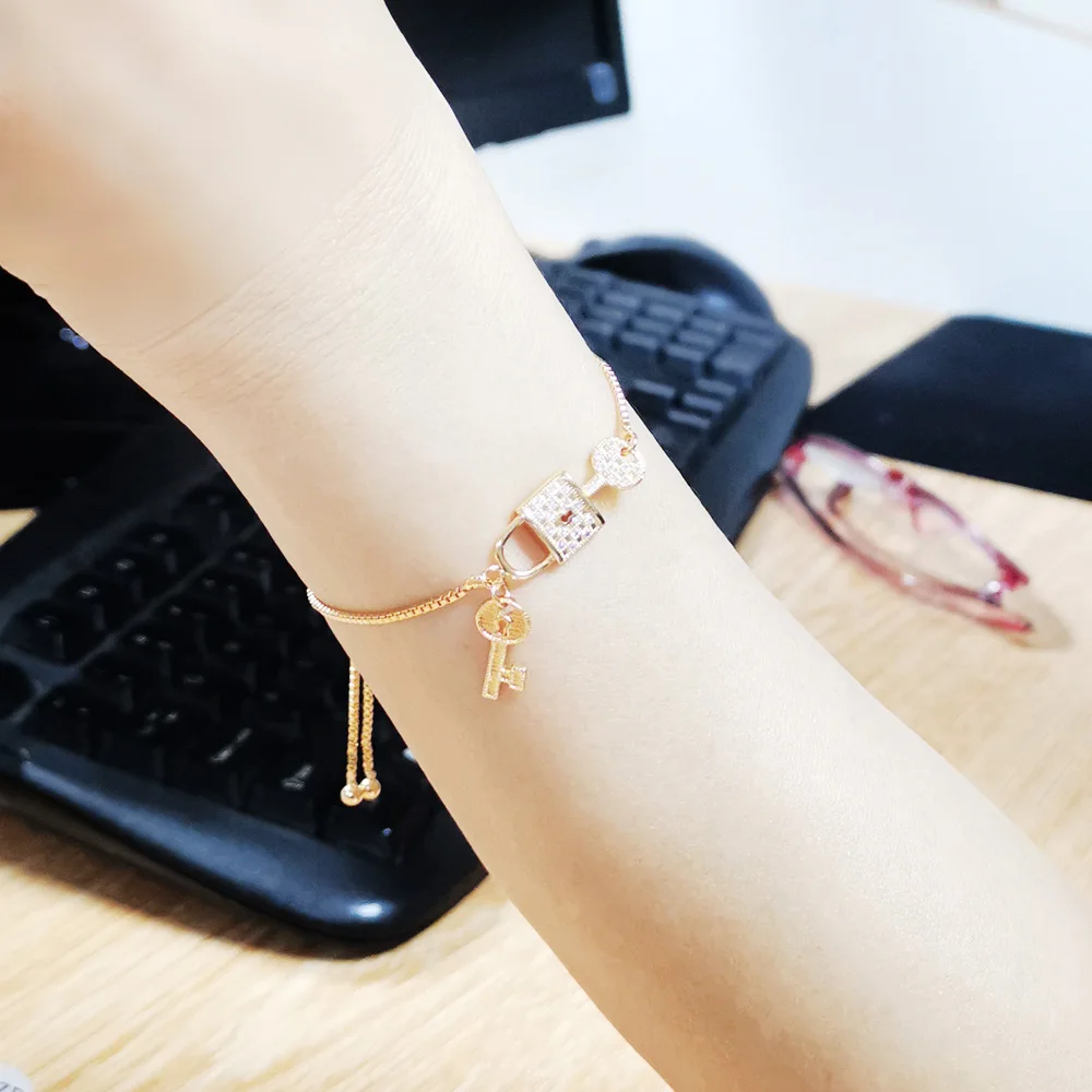 Модное изделие 24k Gold Цвет браслеты ключ замок браслет для женщин Femme
