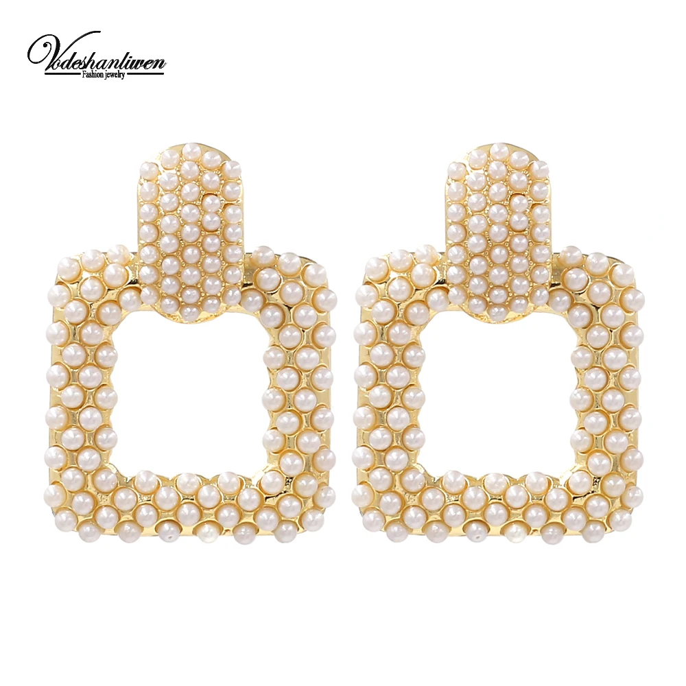 

Vodeshanliwen ZA New Imitation pearl Earrings For Women Fashion Geometric Statement Big Earrings 2019 New Accessories