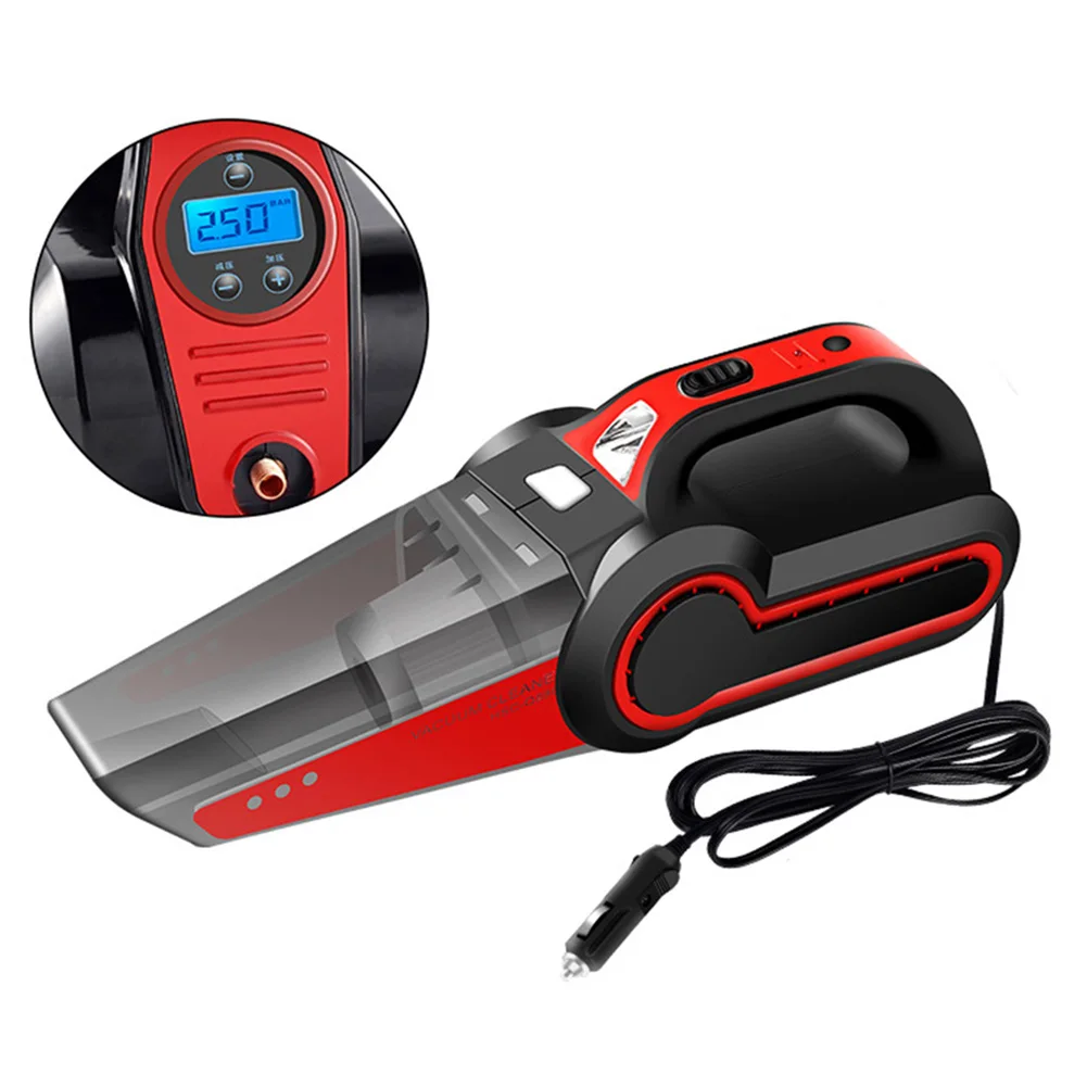 4 In 1 Tire Inflate Led Car Vacuum Cleaner Portable Handheld Multifunctional Digital Display Pump Pressure High Power Wet Dry - Цвет: Красный