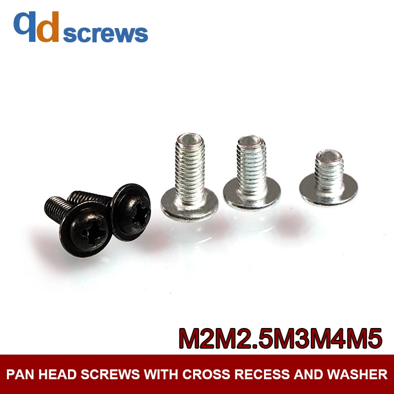 

4.8 M2M2.5M3M4M5 Pan head screws with cross recess and washer Phillip cross round head with gasket cushion screw DIN967
