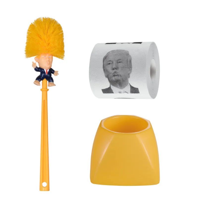 Creative Trump Toilet Brush Holder Donald Trump Toilet Brush Head Silicone Bathroom WC Cleaning Brushes Set Statues Yellow bathroom accessories toilet brush set toilet brush holder