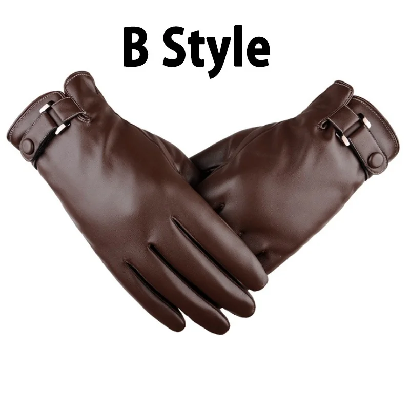 New Winter 1 Pairs Fashion Full Palm Touch Screen Gloves Warm PU Leather Gloves Windproof Lightweight Man In Cold Weather - Цвет: 02