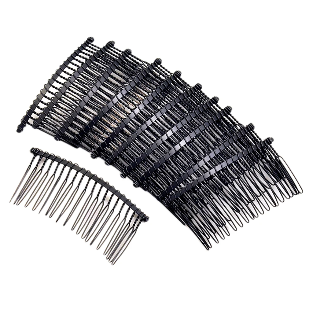 10 Pieces 20 Teeth Hair Clip Combs Metal Wire Hair Combs Wire Twist Bridal Wedding Veil Combs, 2.99 x 1.42 inch, Black