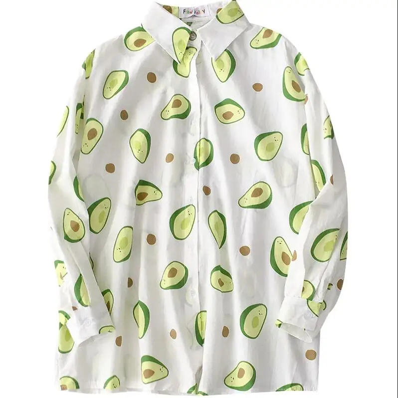 

Autumn new sunscreen avocado printed long sleeve shirt