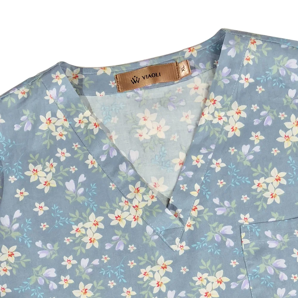 V-neck Dental clinic scrubs tops Floral printing Pet doctor nurse uniforms hospital nursing scrubs tops medical scrubs workwear