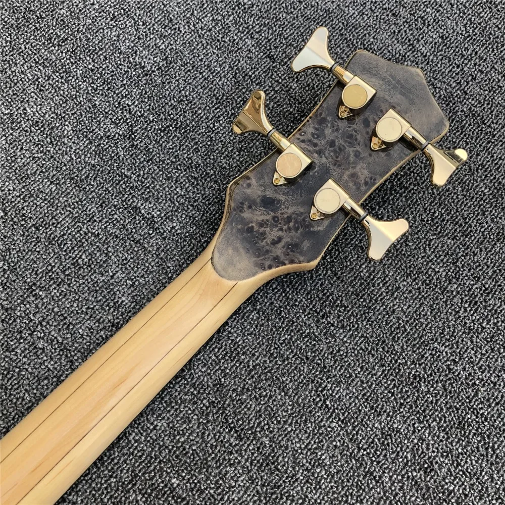 Burst Maple top 4 струны бас гитара, шеи через тело, черное дерево гриф активные звукосниматели электрический бас, реальные фотографии