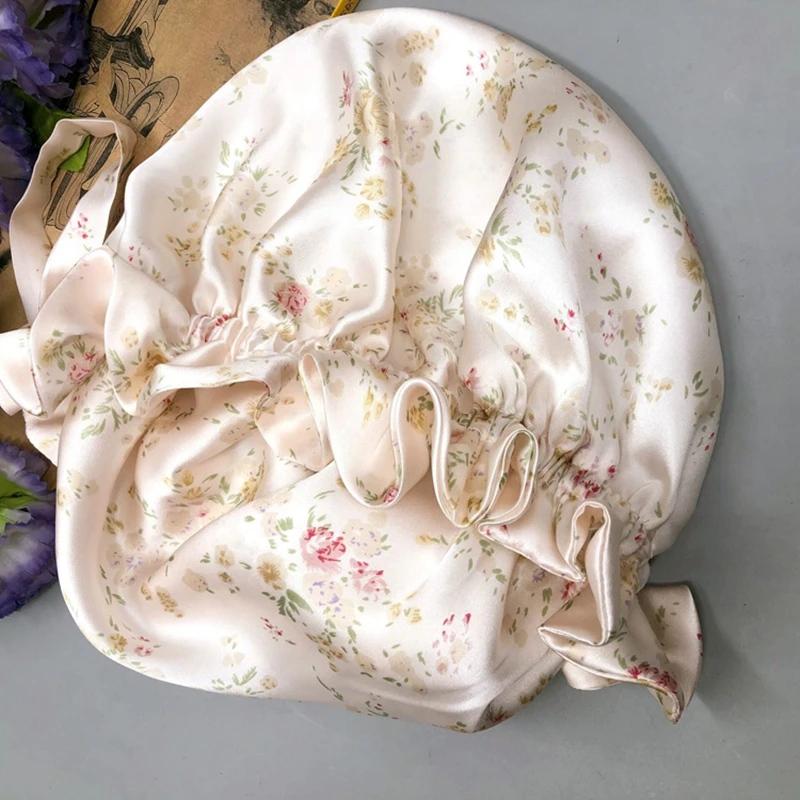 Double Layer High Quality Luxury 100 Silk Mulberry Sleeping Cap Hair Bonnet For Sleeping Silk Bonnet For Sleeping Curly Hair 3