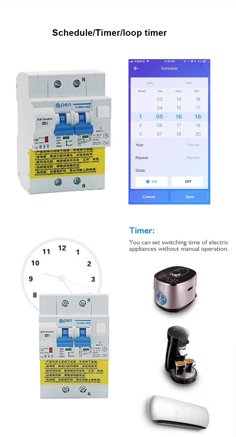 Wifi Smart RCBO выключатель остаточного тока с контролем энергии, совместимый с Alexa, Google Home для умного дома RS485