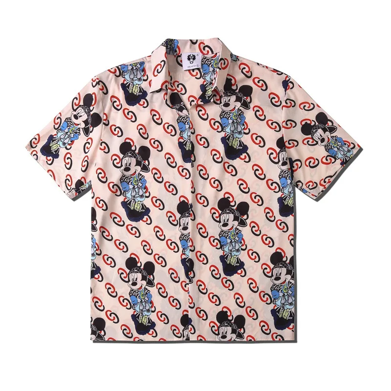 

UNCLEDONJM Mickey Mouse Fashion Short Sleeve Shirt Men 2020 Summer Hawaii Hip Hop Streetwear Male Short Sleeve Shirt CS115