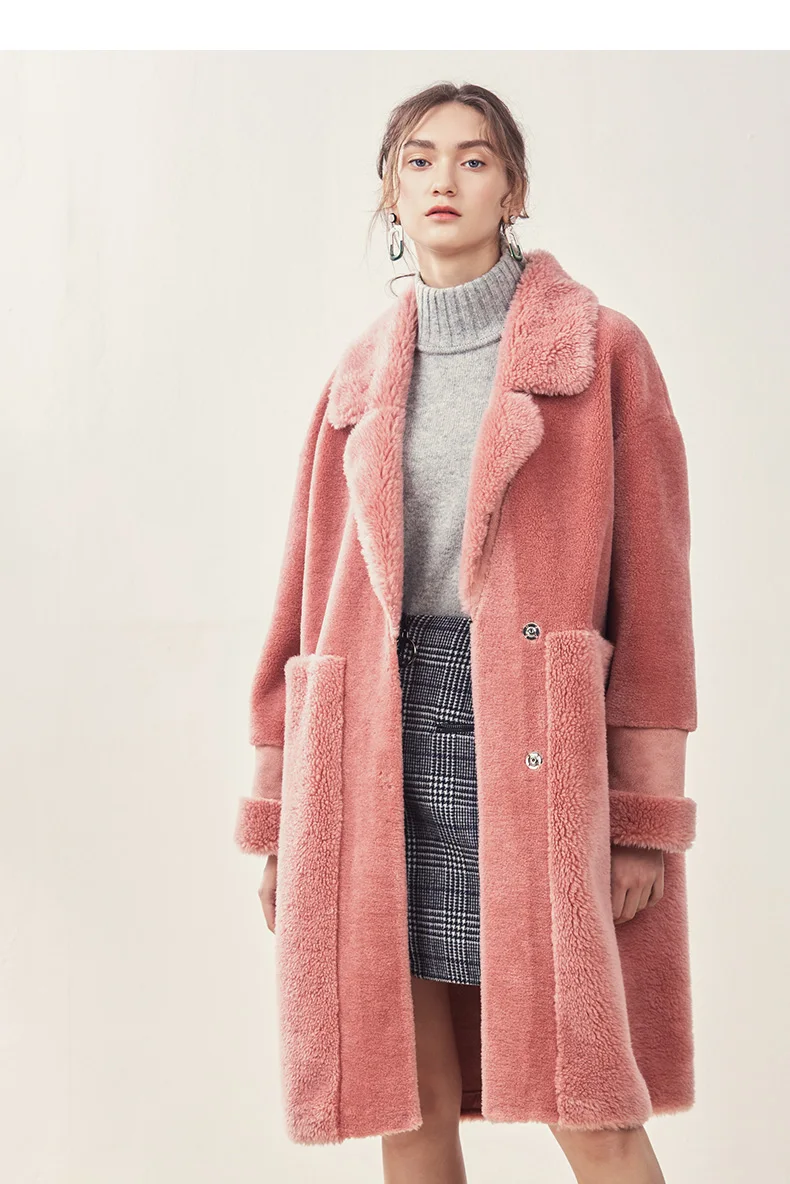 New Real Wool Teddy Coat Women natural Sheep Fur Jacket tailored collar Warm Oversize Winter 95cm long plus size F1199