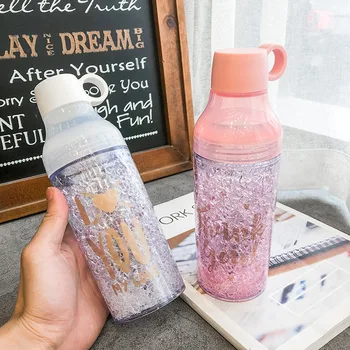 

New Double Wall Plastic Cup Anti-fall Seal Plastic Bottles for Drinks Fruit Juice Leak-proof Outdoor Sport Travel Camping Bottle