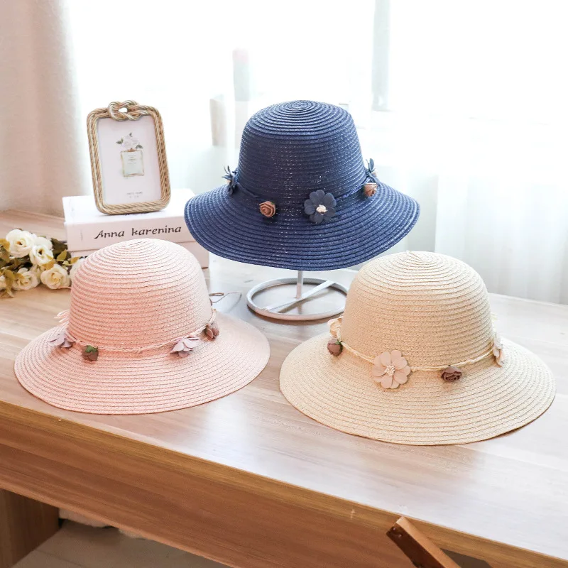 

Korean-style Straw Hat Beach Hat Children Summer Seaside Casual Versatile Sun-resistant Topee Big Brim Holiday Sun Protection Ha