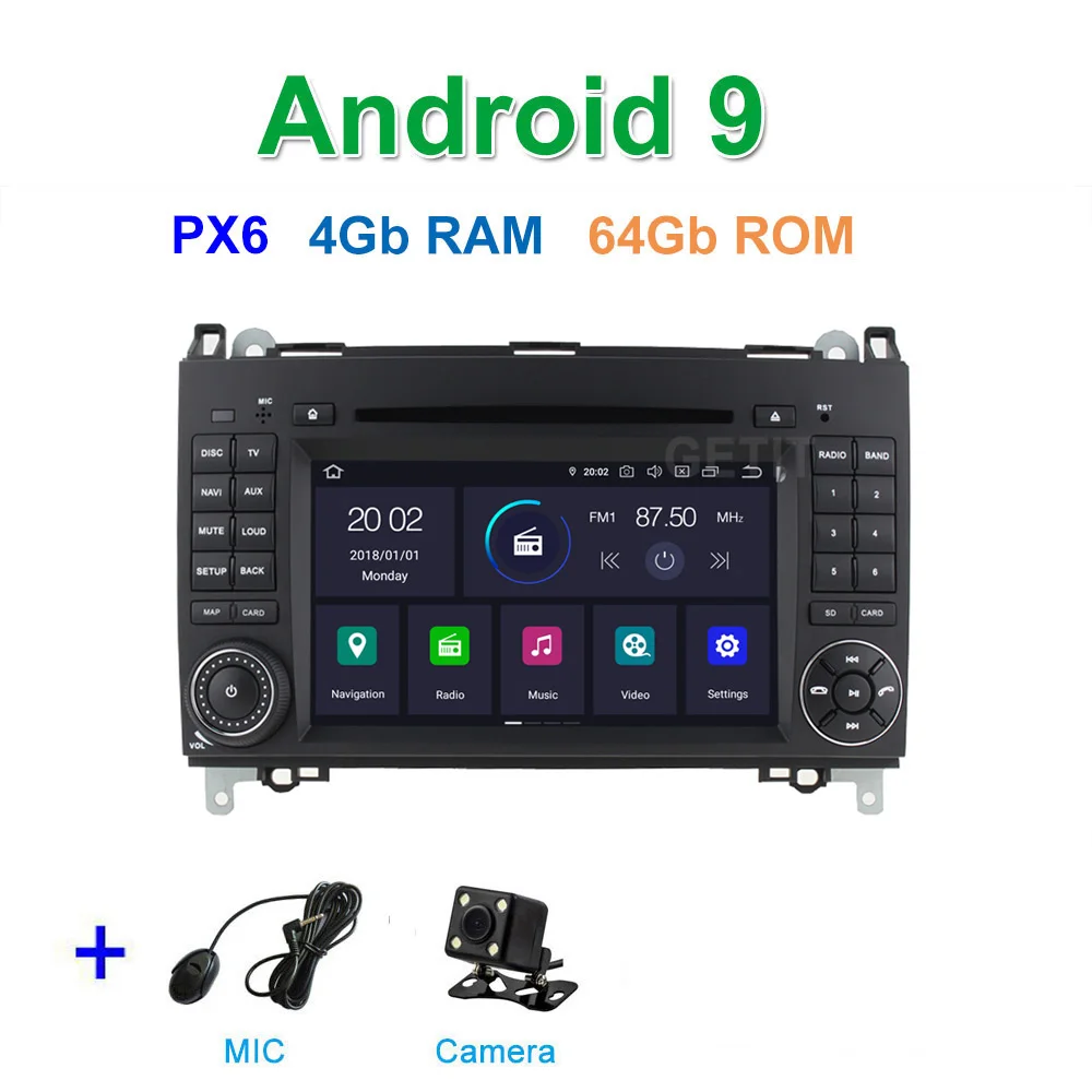 DSP PX6 Android 9,0 автомобильный DVD мультимедиа радио gps для Mercedes Benz B200 W169 W245 Viano Vito W639 Sprinter W906 - Цвет: PX6 4G CAMERA