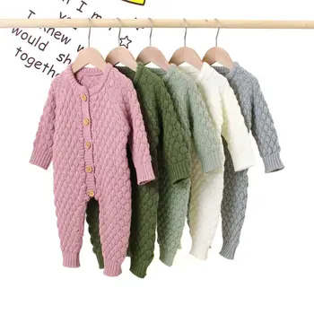 

US CANIS Kid Baby Boy Girl Autumn New Solid Color Knitted Cotton Romper Jumpsuit Winter Outfit