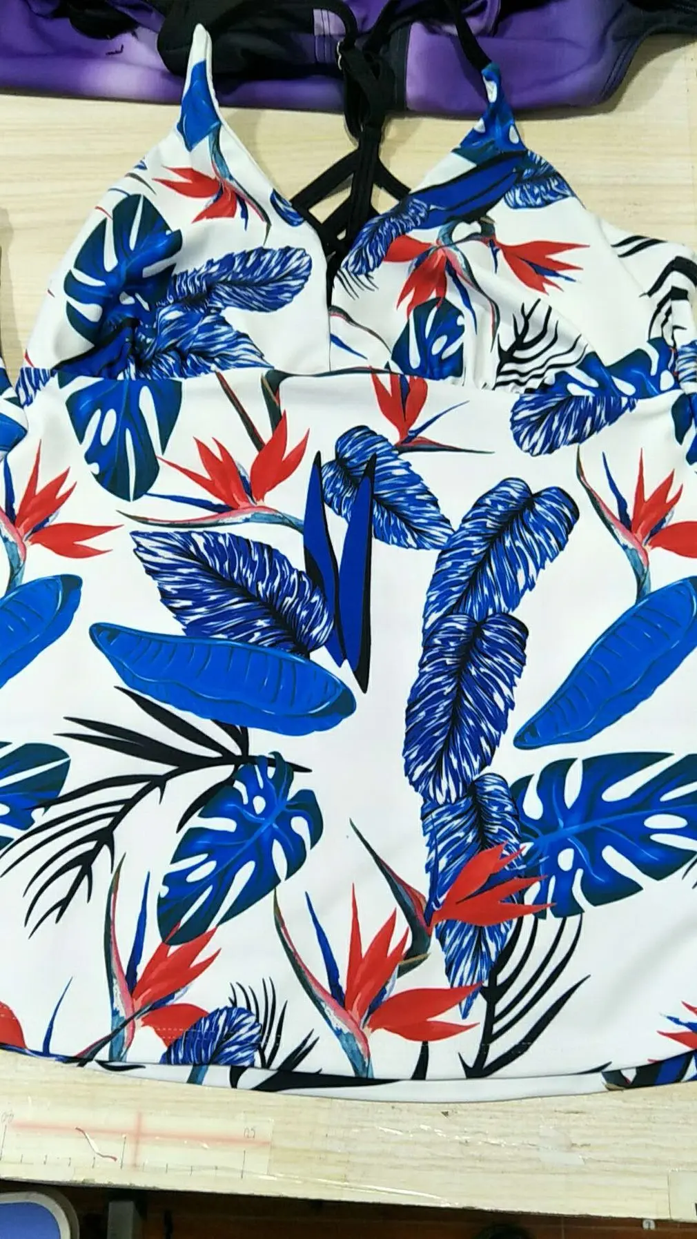 blue L Женский лестно вырезанный купальник с открытой спиной, Двойной Купальник Танкини, топ, купальник, пляжный топ, купальные костюмы - Цвет: blue L