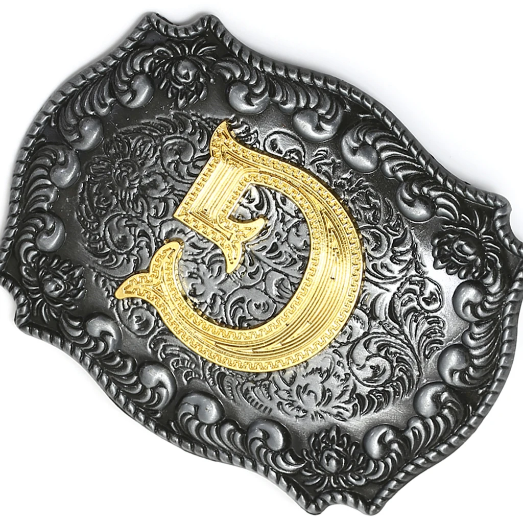 Fashion Vintage Golden Letter & Floral Initial Letters A-Z Mens Hip Hop Cowboy Waist Belt Buckle Indian Metal Customized Buckle