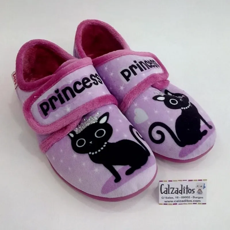 Scarpe Da Essere A Casa Rose Gattino Con Velcro, Di Zapy