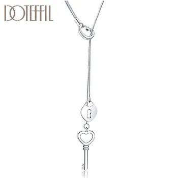 

DOTEFFIL 925 Sterling Silver 18 Inches Heart-Shaped Key Snake Chain Necklace For Women Fashion Wedding Party Charm Jewelry